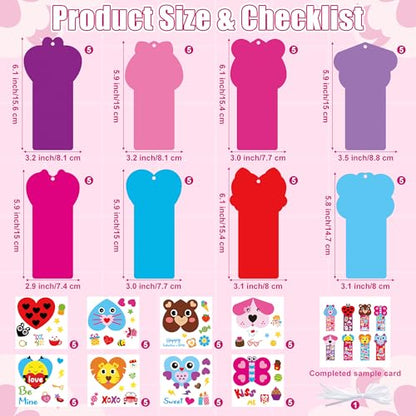 ANGOLIO Valentine's Day Bookmarks Craft Kits - 123Pcs Valentine's Day Animals Craft for Kids DIY Make Your Own Heart Animal Set Self-Adhesive Face Stickers for Kids Classroom Gifts Party Supplies - style: Valentine's Day Animals