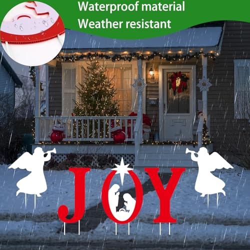 5Pcs JOY Nativity Scene Decorations, Joy Nativity Yard Sign, with Stake, Angels Christmas Decorations, for Home, Outdoor, Lawn, Pathway, New Year, Christmas Holiday Party Supplies