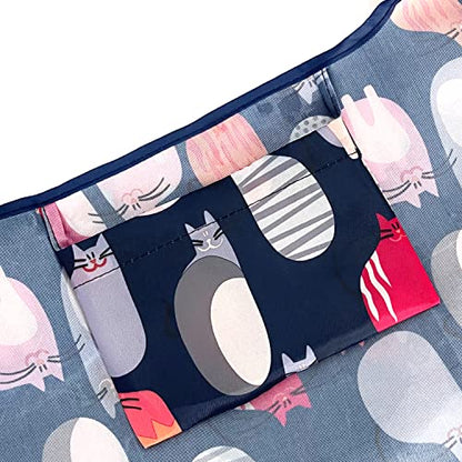 allydrew Large Foldable Tote Nylon Reusable Grocery Bags - color: Set of 2, Stylish Kitties, size: Large & Small (Set of 2)