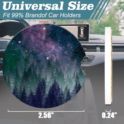 Galaxy Space Forest Car Cup Holder Coaster, Car Coasters for Cup Holder, 2 Pack Anti-Slip Absorbent Ceramic Car Coasters with Finger Notch Cork Base for Women Men 2.56" - color: Galaxy Space Forest