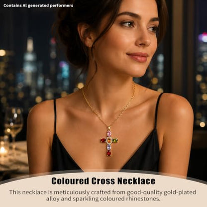 Colorful Crystal Rainbow Symbol Pendant Alloy Clavicle Necklace - color: gold