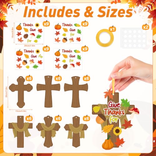 COCHIE 36 Sets Thanksgiving Crafts for Kids Fall Hanging Crafts Sunday School Craft for Kids DIY Christian Cross Crafts Religious Give Thanks Hanging Ornament for Classroom Home Church Party Activity