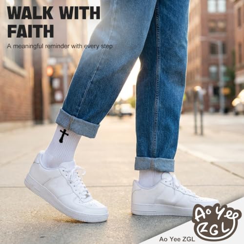 3 Pairs Unisex Cross Socks,Gifts for Christian: Easter Christmas - color: Joshua 1:9 - White