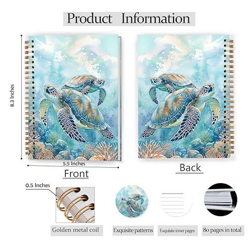 Sea Turtle Notebook, Coastal Beach Journal, Sea Turtle Gifts for Women Lovers, Marine Biology Gifts, Under the Sea Ocean Spiral Notebook Journal 5.5x8.3 - color: Color 19