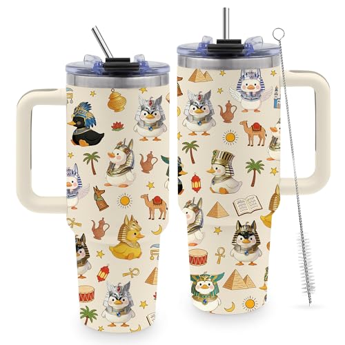 Gifts for Women, 40oz Duck Tumbler with Handle & Straw - color: Duck-Beige