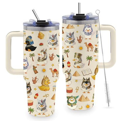 Gifts for Women, 40oz Duck Tumbler with Handle & Straw - color: Duck-Beige