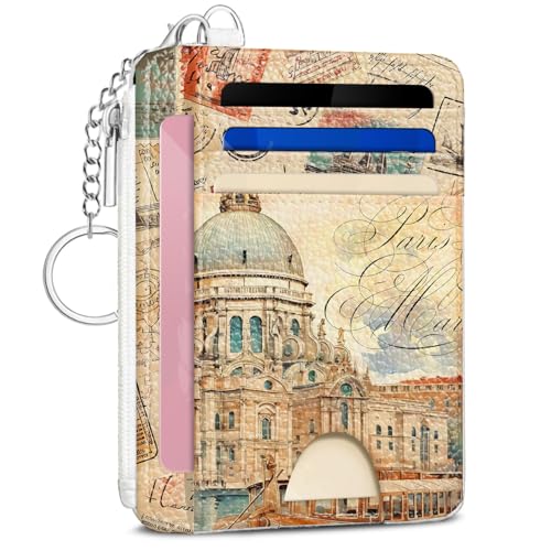 Retro City Travel Credit Card Holder Wallet, Slim RFID Blocking Card Case - color: City