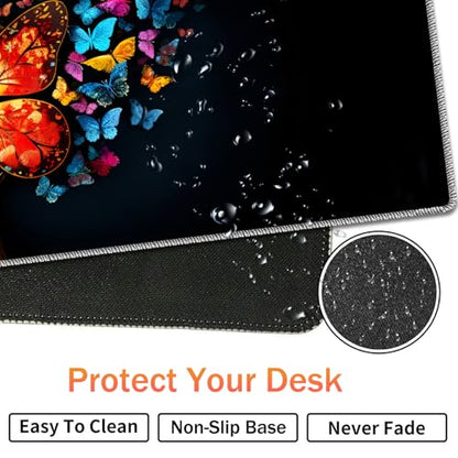 Extended Non-Slip Mouse Pad + Mouse Wrist Rest + Lace-Shaped Coaster Set, Ergonomic Design, Suitable for Desk and Home Gaming Table Mat, Colorful Tree Butterfly - color: Colorful Tree Butterfly