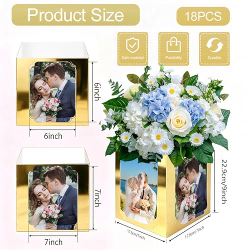 18PCS Gold Picture Frame Centerpieces for Table, 6/7 Inch Photo Display Boxes, Reusable Photo Cubes for Wedding, Graduation, Party Decorations - color: 18pcs | Gold