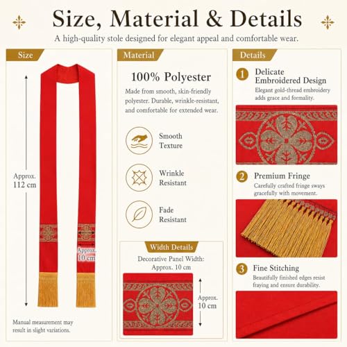 FAD-4U Catholic Clergy Stole with Embroidery Stole Priest Mass Stole Pastor Stole - color: Red
