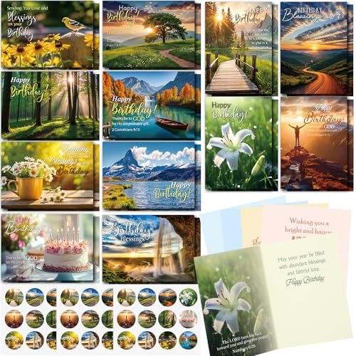 Gersoniel 24 Pack Religious Christian Birthday Cards Bulk,Scenic Style - style: Scenic Style