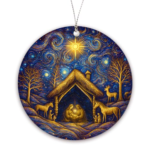 Christmas Ornaments 2026, O Holy Night, Beautiful Starry Night Nativity Scene Christmas Ornament, Baby Jesus Christmas Decorations, Unique Religious Gift, Christian Gifts, Nativity Decor - color: Nativity 3