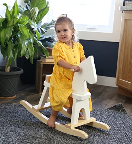 Wooden Rocking Horse Toddler Ride-On Toy (White and Natural) - color: White and Natural