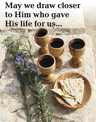 The Jerusalem Gift Shop Since 2004 Olive Wood Communion Cups and Bread Plate Set, 4 Hand-Carved Kiddush Goblets with Tray - color: Brown