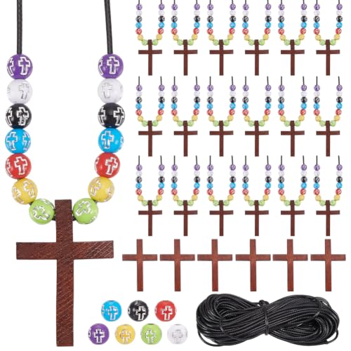 WEBEEDY 333 Pcs Wooden Cross Necklace DIY Christian Cross Rosary Bracelet Necklace Making with Colorful Beads for Rosary Making Jewelry Making Christian Gifts
