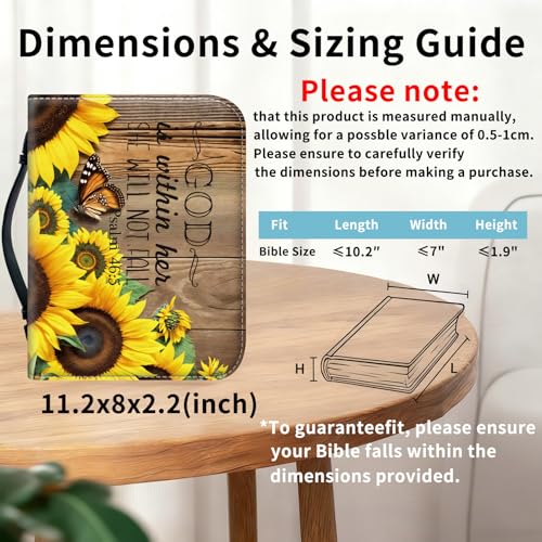 Bible Cover for Women Large PU Leather Zippered Bible Case with Handle and Christian Sunflower Design, Christian Bible Cover for Girls & Women, Cover Fits Standard 9.5"x7.5"x2.3" Bible - color: Christian Sunflower