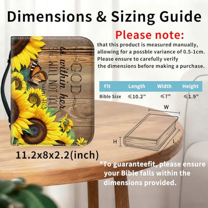 Bible Cover for Women Large PU Leather Zippered Bible Case with Handle and Christian Sunflower Design, Christian Bible Cover for Girls & Women, Cover Fits Standard 9.5"x7.5"x2.3" Bible - color: Christian Sunflower