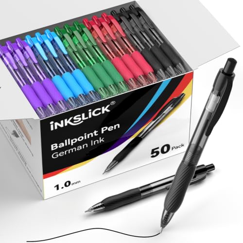 50 Pack Black Ink Ballpoint Pen with Soft Grip, Bulk Pens 1.0mm - color: Assorted Colors-black ink