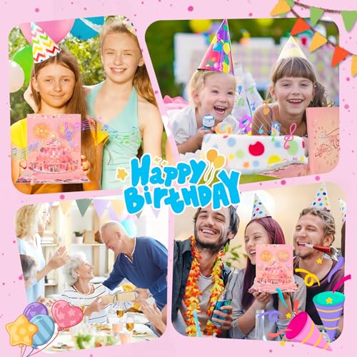 3D pop-up music birthday card - LED Light Cake Greeting Card - color: Cake - Pink
