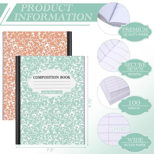 Colarr 8 Pack Composition Notebook Wide Ruled Marble, Boho Color - color: Boho Color