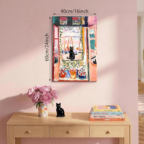 Open Window Black Cat Wall Art Print Henri Matisse Wall Painting 16"x24" - color: Henri Matisse Open Window, size: 24"L x 16"W