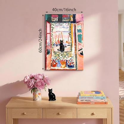 Open Window Black Cat Wall Art Print Henri Matisse Wall Painting 16"x24" - color: Henri Matisse Open Window, size: 24"L x 16"W