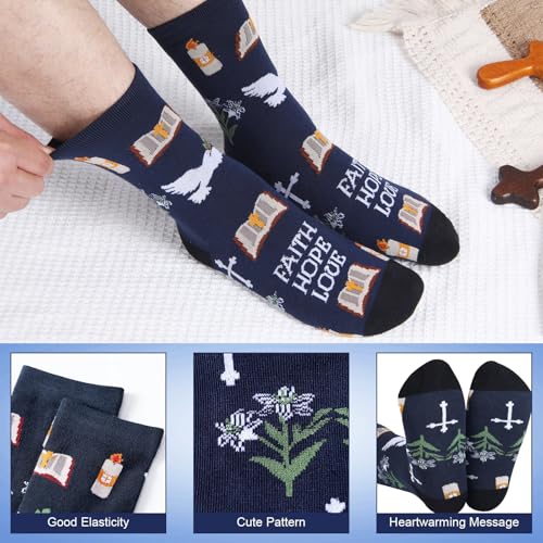 8 Pairs Christian Socks for Men Pastor Church Religious Gifts
