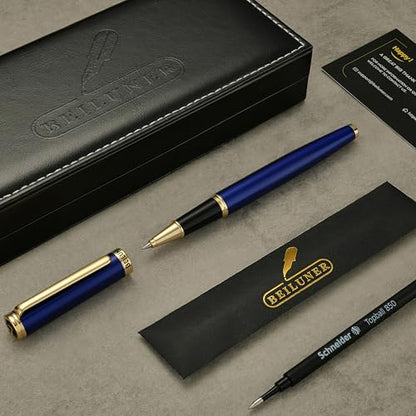 BEILUNER Blue Personalized Pen,Stunning Luxury Lacquer With 24K Gold,Schneider Ink Refills,Multiple Fonts To Custom Rollerball,Gift Pen For Men & Women,Executive,Graduation,Christmas,Nice Fancy Pens - color: Blue with Gold (Personalized)