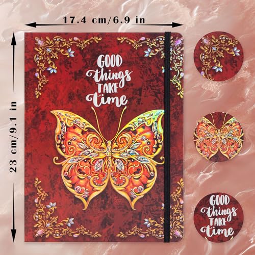 B5 Hardcover Journal for Women & Men -Butterfly Aesthetic Lined Notebook - color: Red