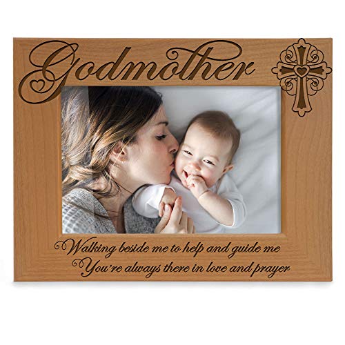 KATE POSH - Godmother Engraved Natural Wood Picture Frame, Cross Decor, Baptism and Religious Catholic Gifts, Thank You Gift from Godchild (4" x 6" Horizontal) - size: 4x6 Horizontal (Godmother)