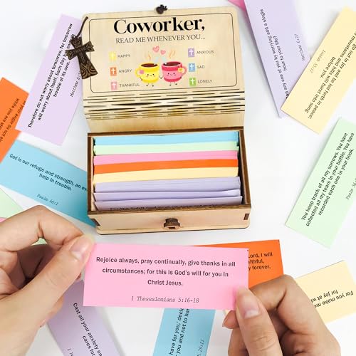 Personalized Bible Verse Box for Coworker with Prayer Cross, 150 Color-Coded Scripture Cards, Custom Name Keychain, Christian Appreciation Gift, Daily Encouragement Keepsake - color: Coworker