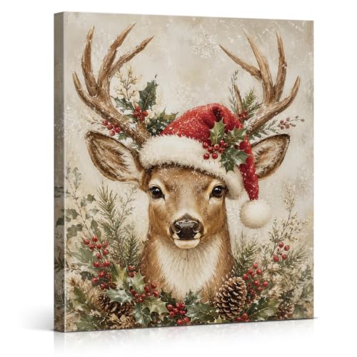 Vintage Christmas Decor Rustic Reindeer Wall Art Print Christmas Wall Decor - color: color-G