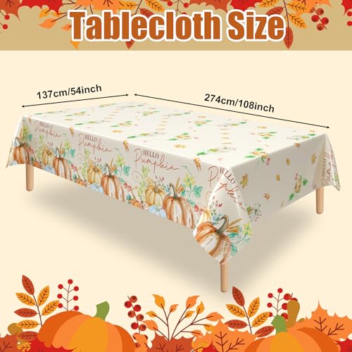 3Pcs Fall Pumpkin Tablecloths, Disposable Thanksgiving Party Table Cover - color: Watercolor Pumpkin