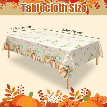 3Pcs Fall Pumpkin Tablecloths, Disposable Thanksgiving Party Table Cover - color: Watercolor Pumpkin