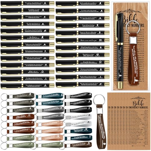 Feifeiya 25 Sets VBS Christian Church Gifts Bulk Bible Verse Plastic Gel Pen Religious Silicone Keychains Scripture Bookmarks for Men Women Empowerment Sunday Study Group Gifts(Black) - color: Black