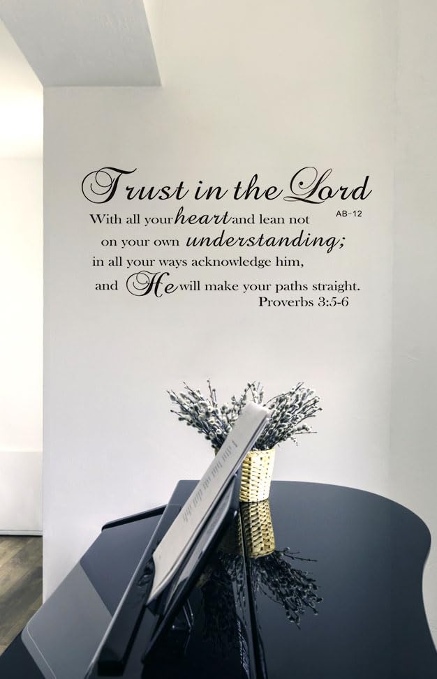 Bible Verse Prayer Wall Stickers, Trust in the Lord with All Your Heart .Proverbs 3:5-6 Christian Scripture Quotes Wall Decals, Vinyl Removable Religious Wall Decor for for Livingroom Home Church