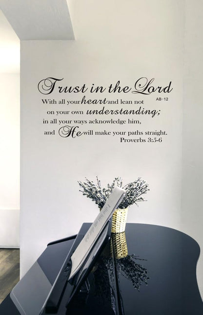Bible Verse Prayer Wall Stickers, Trust in the Lord with All Your Heart .Proverbs 3:5-6 Christian Scripture Quotes Wall Decals, Vinyl Removable Religious Wall Decor for for Livingroom Home Church