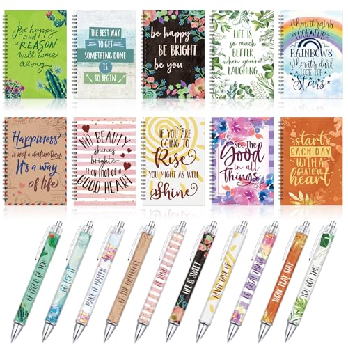 20 Pcs Inspirational Notebooks and Pen Set Inspirational A5 Notebook Motivational Quotes Lined A5 Journal Pens Motivational Ballpoint Pens for Home Office School Appreciation Gifts