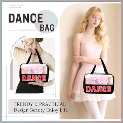 Dance Bag for Girls Chenille Letter Clear Makeup DANCE Stuff Bag,Toddler Dance Recital Gifts Ballet Cosmetic Zipper with Handle,Dance Competition Must Haves Accessories Toiletry Storage(DANCE-Black) - color: DANCE-Black