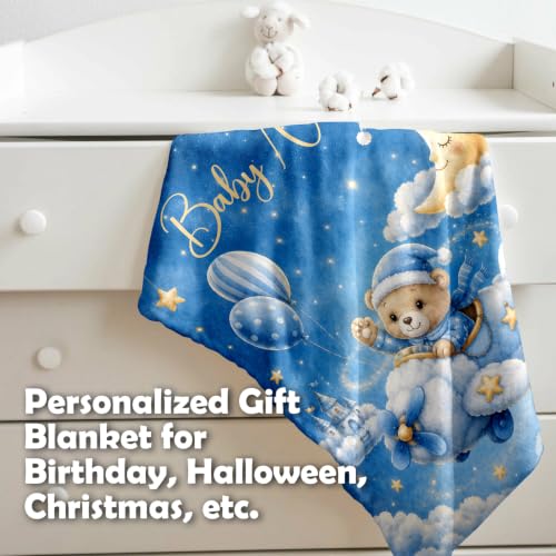 Custom Baby Blanket for Boys, Personalized Baby Blanket with Name for Gift - color: Cute Little Bear - Airplane