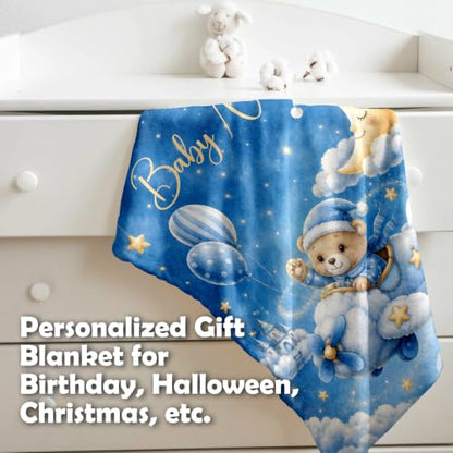 Custom Baby Blanket for Boys, Personalized Baby Blanket with Name for Gift - color: Cute Little Bear - Airplane