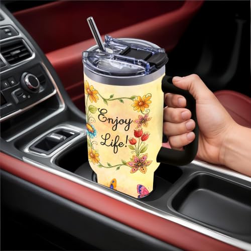 Enjoy Life Gifts for Women, 40oz Tumbler with Handle & Straw - color: EnjoyLife