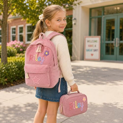 Personalized Backpack for Girls with Optional Lunch Bag & Pencil Case Set - color: Pink