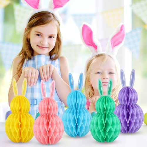 6Pcs Easter Honeycomb Centerpiece Table Bunny Decorations Supplies - style: Easter Style