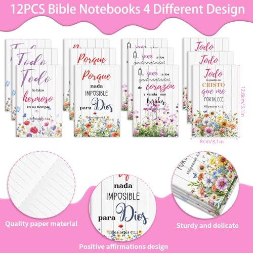 Wxiben Spanish Bible Verse Gifts for Women 24 Pcs Inspirational Scripture Pens Notebook Christian Floral Ballpoint Pens Journals Religious Faith Gifts for Prayer Sunday School Church Christmas - style: Spanish Bible Verse