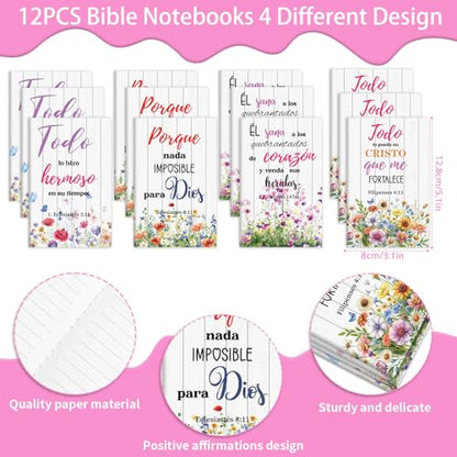 Wxiben Spanish Bible Verse Gifts for Women 24 Pcs Inspirational Scripture Pens Notebook Christian Floral Ballpoint Pens Journals Religious Faith Gifts for Prayer Sunday School Church Christmas - style: Spanish Bible Verse