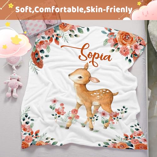 Personalized Baby Deer Blanket for Girls with Name - color: Deer