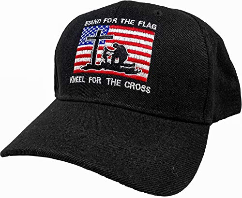 Black Duck Brand Embroidered Stand for The Flag - Kneel for The Cross Adjustable Baseball Hat/Cap (2) Black