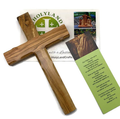 iHoly Land Crafts Olive Wood Wall Cross, Handmade in Bethlehem, 10x6in - size: 10"L x 6"W