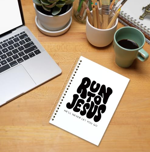 Black Christian Spiral Notebook, Run to Jesus Bible Verse Journal, Religious Scripture Journals for Writing, Bible Notebooks for Note Taking, Church Notes Journal, 5.5x8.3 Inch - color: God-Black